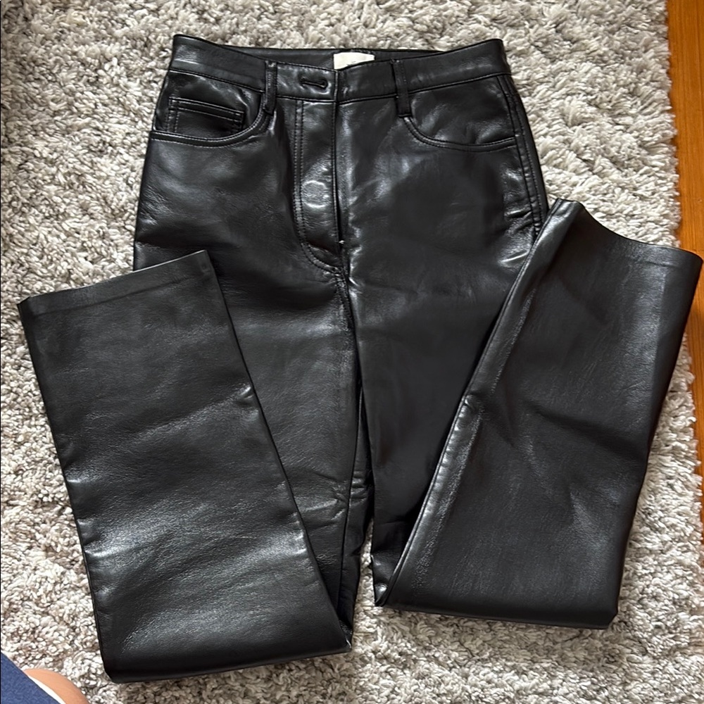 Aritzia Wilfred Black Straight Leg Leather Pants